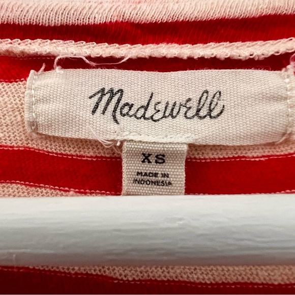 Madewell sz XS Flutter-Sleeve Tee top in Yorktown Stripe beige red striped - Picture 6 of 16